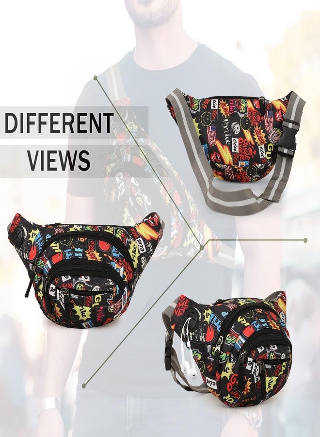 World Star Polyester Waist Pack Travel Handy Hiking Zip Pouch Document Money Phone Belt Sport Bag for Men and Women and Adult | Multicolor | worldstar Fluffy Printted Waist Bag - Image 4