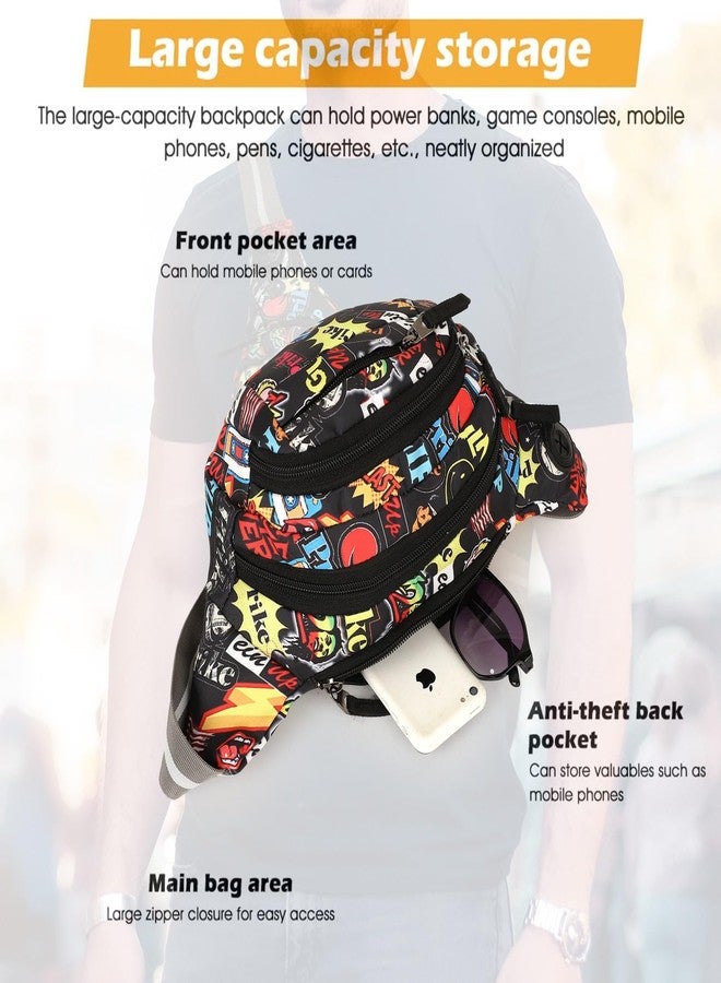 World Star Polyester Waist Pack Travel Handy Hiking Zip Pouch Document Money Phone Belt Sport Bag for Men and Women and Adult | Multicolor | worldstar Fluffy Printted Waist Bag - Image 3