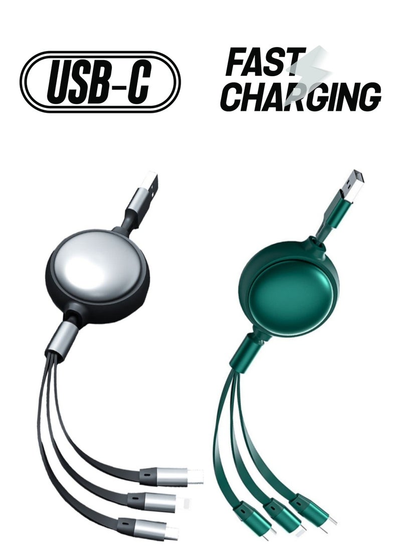 SYOSI USB charging cable retractable 3-in-1 multi USB data cable 4ft/1.2m 2 pieces - Image 1