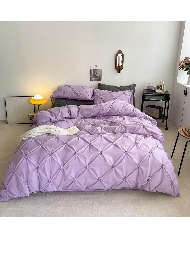 Generic Pinch Pleat Microfiber Bedding Comforter Set, King Size Ruffle 6Pcs Set 220*240cm Oversized King Pintuck Bed Comforter 