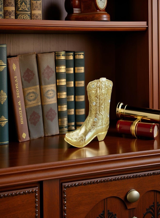Dwelloria Gold Cowboy Boot Figurine, Western Boot Sculpture Resin, Luxury Country Decor, Vintage Western Ornament for Shelf, Mantel, Home Display - Image 2