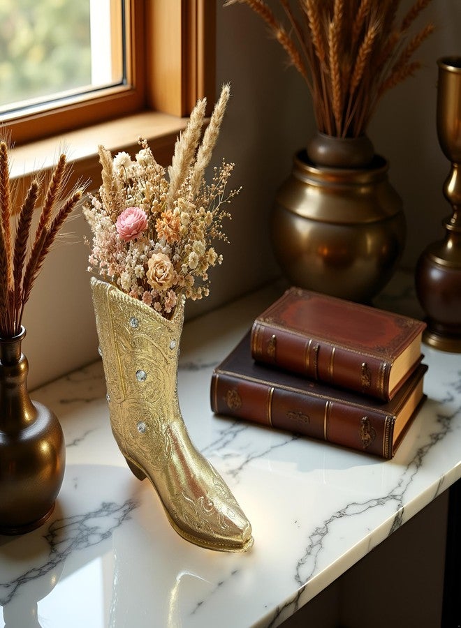 Dwelloria Gold Cowboy Boot Figurine, Western Boot Sculpture Resin, Luxury Country Decor, Vintage Western Ornament for Shelf, Mantel, Home Display - Image 5