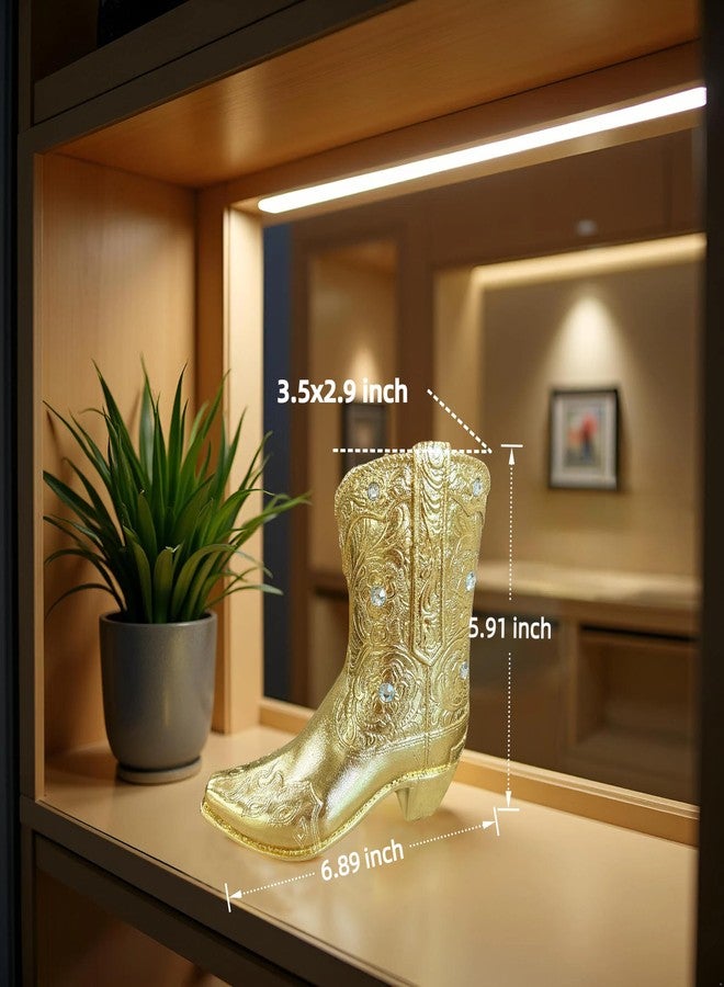 Dwelloria Gold Cowboy Boot Figurine, Western Boot Sculpture Resin, Luxury Country Decor, Vintage Western Ornament for Shelf, Mantel, Home Display - Image 3