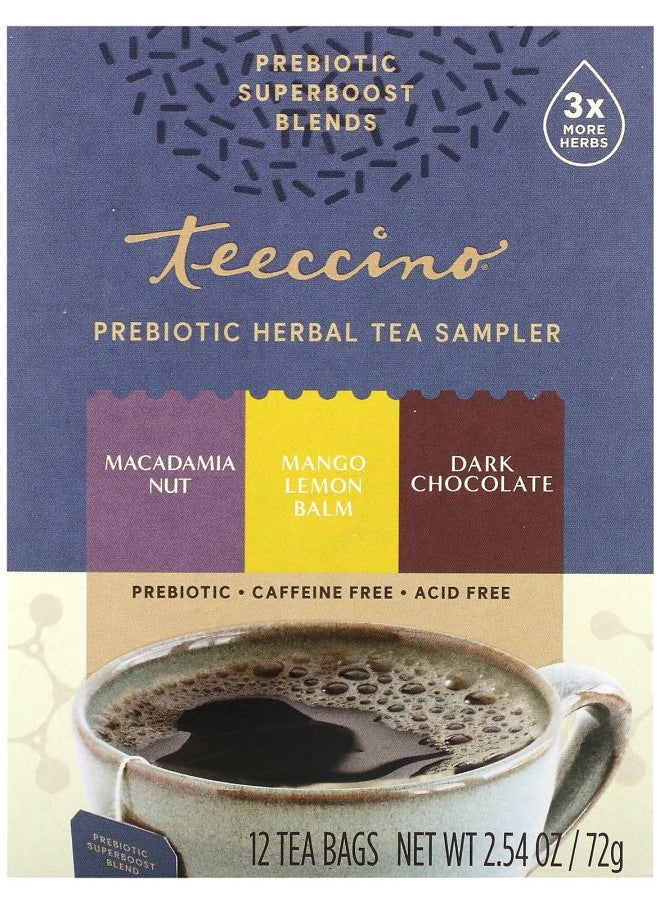 teeccino Prebiotic Herbal Tea Sampler 3 Flavors Caffeine Free 12 Tea Bags 2.54 oz (72 g) 
