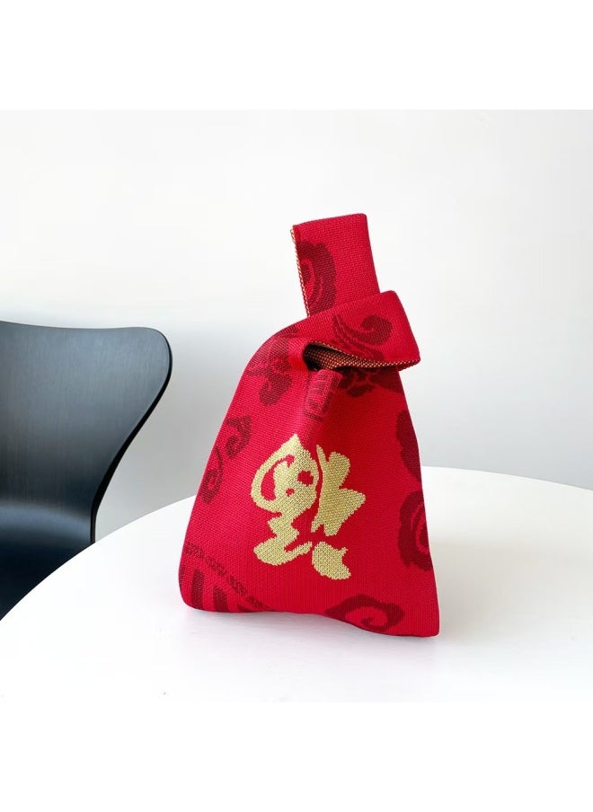 Generic - 2025 Year Of The Snake Year Festive Knitted Bag Happy Shop Wedding Hand Gift Wrist Bag Happy Year-Color:Handbag Four Little Bears - Image 1