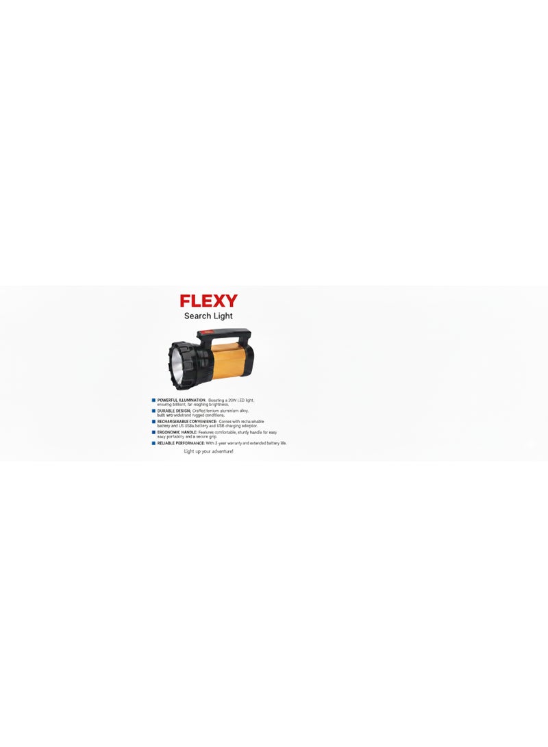 FLEXY 20W Rechargeable Search Light with USB Charging, Long-Lasting Battery, Aluminium Alloy Case, Handle, Charging Adaptor, 2-Year Warranty - Image 2