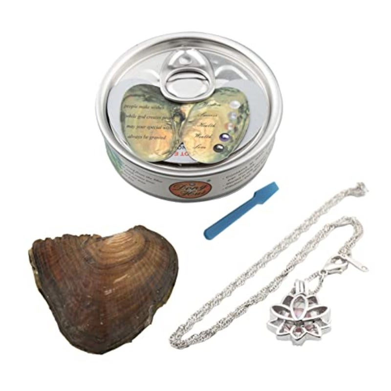 MilkyWay Wish Pearl Necklace Kit, DIY Necklace Making Kit, lotus Necklace Cage Locket Cultured Pearl in Oyster Set, 16.9", Surprise Gift For Wife, Girlfriend, Mother - Image 2