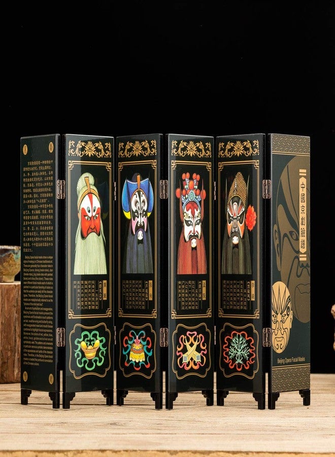 TJ Global MINI 9.5 INCH Tall 6-Panel Traditional Chinese Art for Home Decoration - Decorative Lacquerware, Home Decor, Lacquer, Oriental, Mini Divider (Opera Masks) - Image 2
