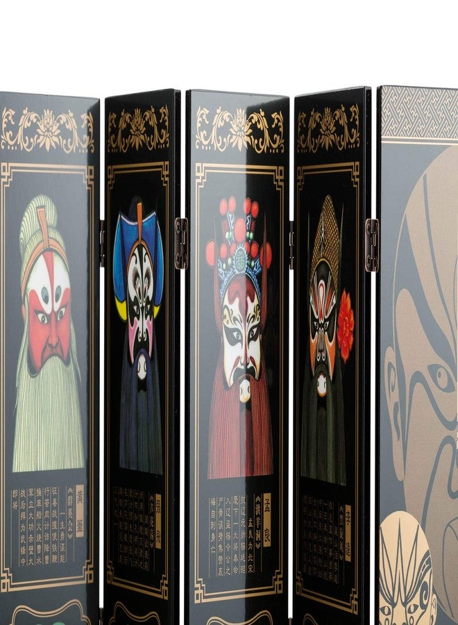TJ Global MINI 9.5 INCH Tall 6-Panel Traditional Chinese Art for Home Decoration - Decorative Lacquerware, Home Decor, Lacquer, Oriental, Mini Divider (Opera Masks) - Image 4