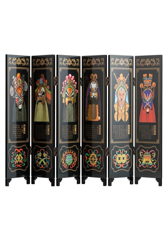 TJ Global MINI 9.5 INCH Tall 6-Panel Traditional Chinese Art for Home Decoration - Decorative Lacquerware, Home Decor, Lacquer, Oriental, Mini Divider (Opera Masks) - Image 1