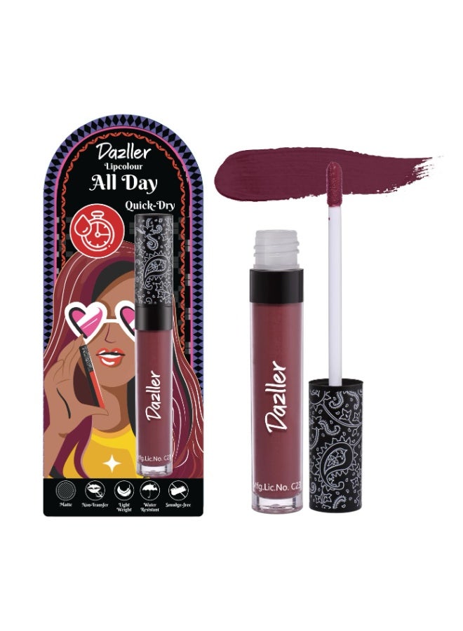 Dazller All Day Lipcolour Quick Dry|Moisturizing Kokum Butter|Non-Transfer & Smudge-proof|8hr stay|Liquid Lipstick for Women|QDLC004 Burgundy|6g - Image 4
