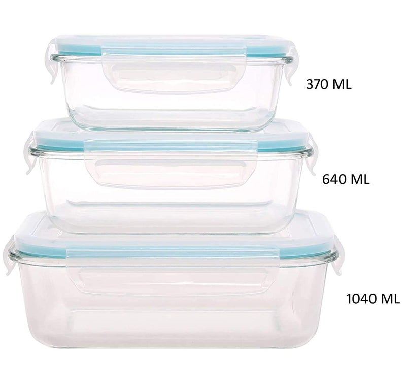 Borosilicate Bakeware Safe Glass Container Rectangular, Air Tight Silicone Lock Lid,Oven Safe Microwave Safe,(370ml, 640ml, 1040ml), Set of 3 - Image 4