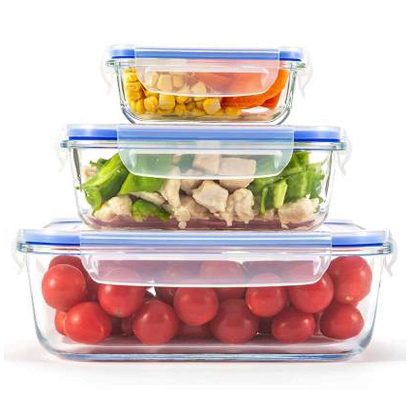Borosilicate Bakeware Safe Glass Container Rectangular, Air Tight Silicone Lock Lid,Oven Safe Microwave Safe,(370ml, 640ml, 1040ml), Set of 3 - Image 5