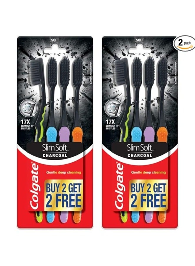 كولجيت فرشاة أسنان يدوية رفيعة ناعمة من الفحم بشعيرات سوداء ناعمة من كولجيت للبالغين، 8 قطع (اشتر 4 واحصل على 4)، شعيرات ناعمة لتنظيف عميق لطيف - Image 1