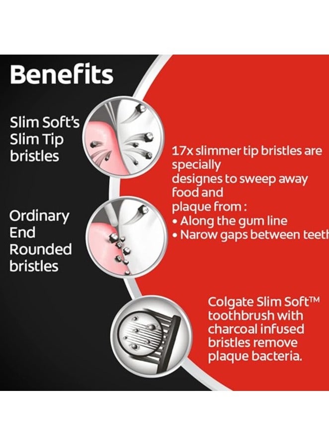 كولجيت فرشاة أسنان يدوية رفيعة ناعمة من الفحم بشعيرات سوداء ناعمة من كولجيت للبالغين، 8 قطع (اشتر 4 واحصل على 4)، شعيرات ناعمة لتنظيف عميق لطيف - Image 2
