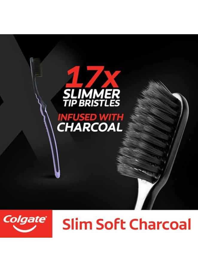 كولجيت فرشاة أسنان يدوية رفيعة ناعمة من الفحم بشعيرات سوداء ناعمة من كولجيت للبالغين، 8 قطع (اشتر 4 واحصل على 4)، شعيرات ناعمة لتنظيف عميق لطيف - Image 3