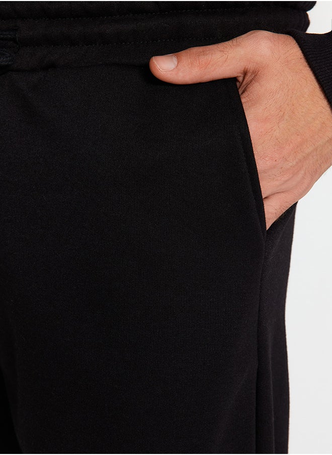 Black Oversize/Wide Cut Basic Cotton Tracksuit with Elasticized Legs and Fleece Inside TMNAW24EM00002