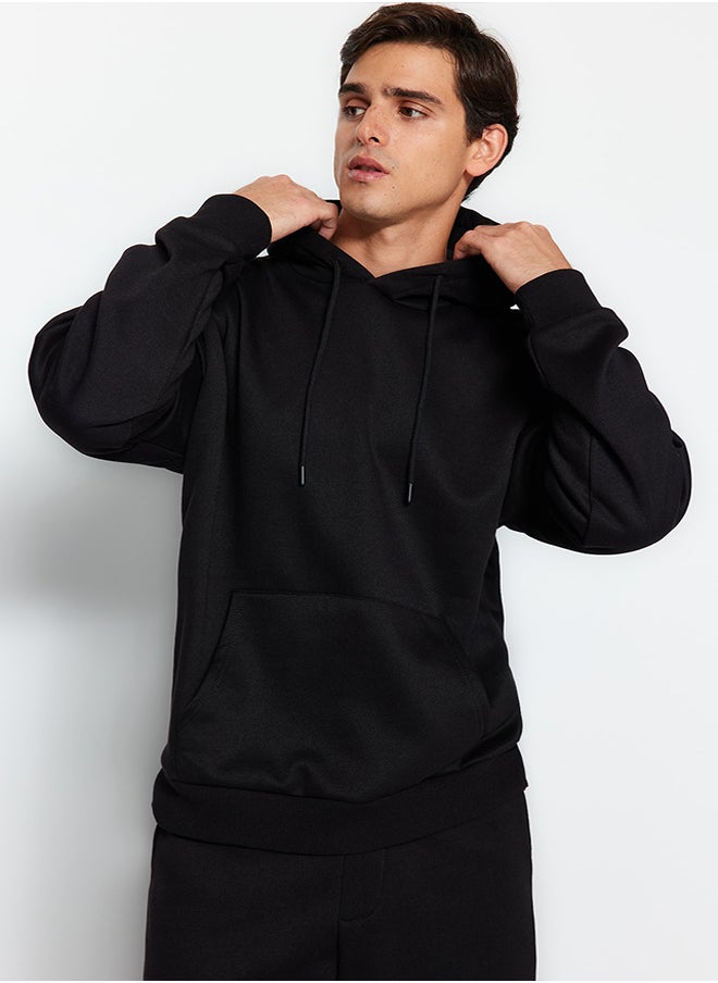 trendyol Black Oversize/Wide Cut Basic Cotton Tracksuit with Elasticized Legs and Fleece Inside TMNAW24EM00002  - Image 2