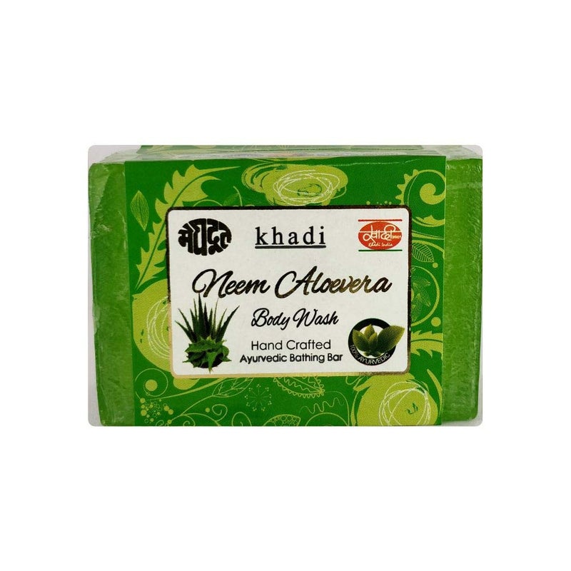 Meghdoot Neem Aloevera Body Wash Soap Khadi Ayurvedic Handmade Soap Natural Skin Moisturizing Bathing Bar with Strawberry Fragrance Soft and Gentle for All Skin Types Pack of 4 125g Each - Image 2
