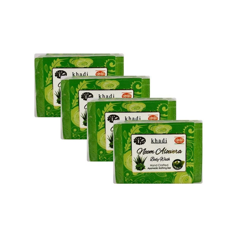 Meghdoot Neem Aloevera Body Wash Soap Khadi Ayurvedic Handmade Soap Natural Skin Moisturizing Bathing Bar with Strawberry Fragrance Soft and Gentle for All Skin Types Pack of 4 125g Each - Image 1
