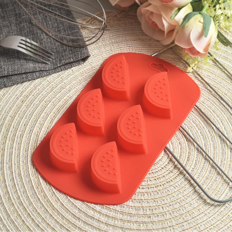 Newk Friut Shaped Silicone Mold, 4 Packs 6- Cavity Watermelon 3D Bakeware Mold, Nonstick Food Grade Mold for Soap, Ice Cube, Candies, Fondant, Chocolate - Image 3