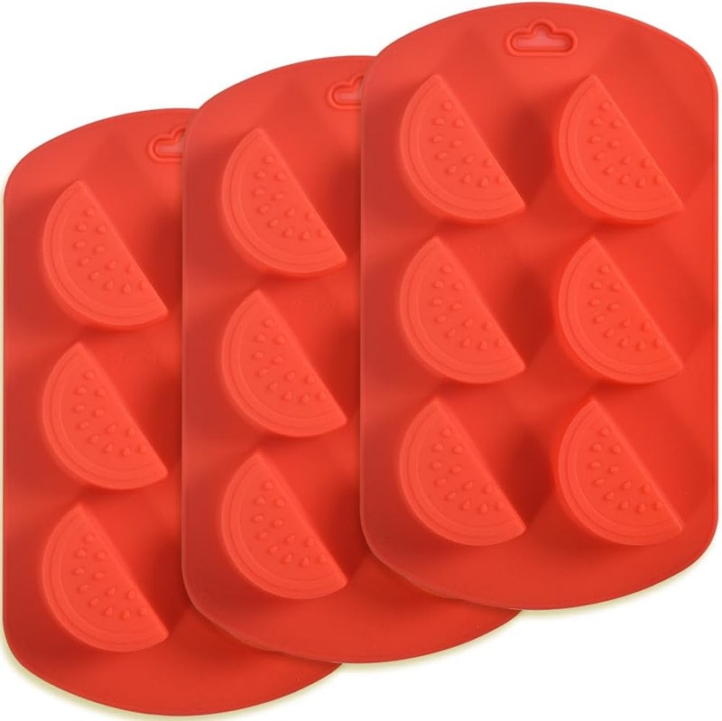 Newk Friut Shaped Silicone Mold, 4 Packs 6- Cavity Watermelon 3D Bakeware Mold, Nonstick Food Grade Mold for Soap, Ice Cube, Candies, Fondant, Chocolate - Image 1