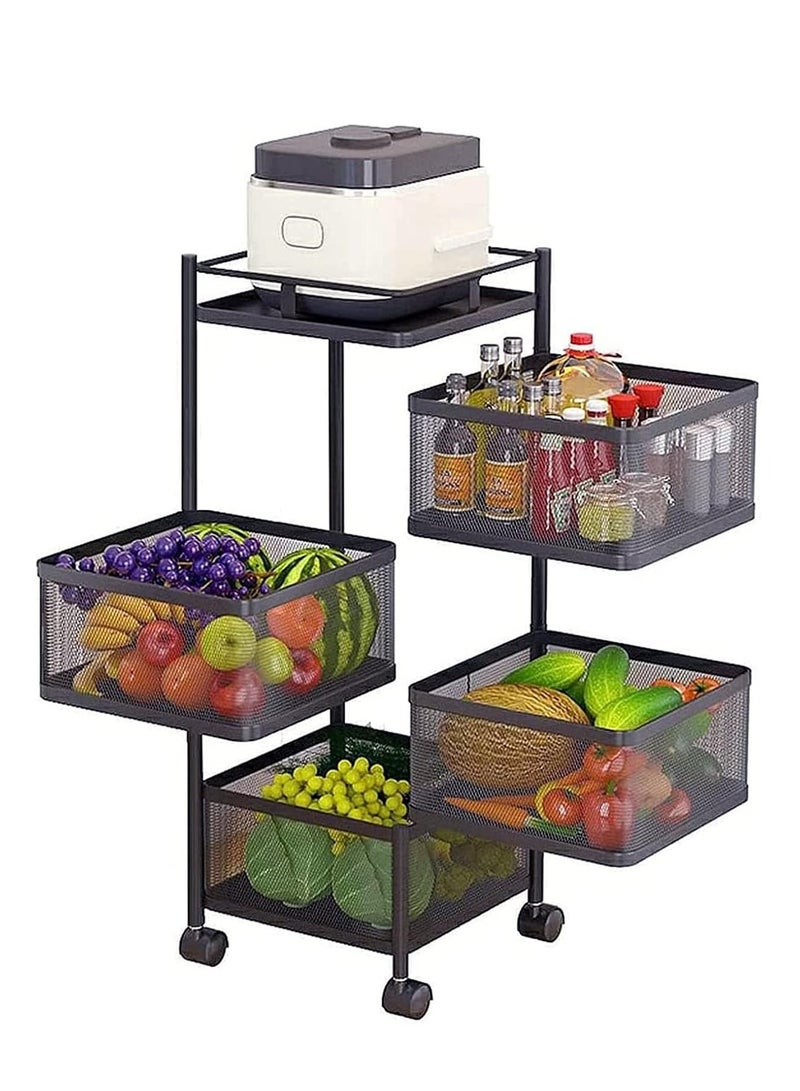رف تخزين دوار مربع مكون من 4 طبقات، رف تخزين مطبخ متعدد الطبقات، سلة تخزين الفاكهة والخضروات - Image 1