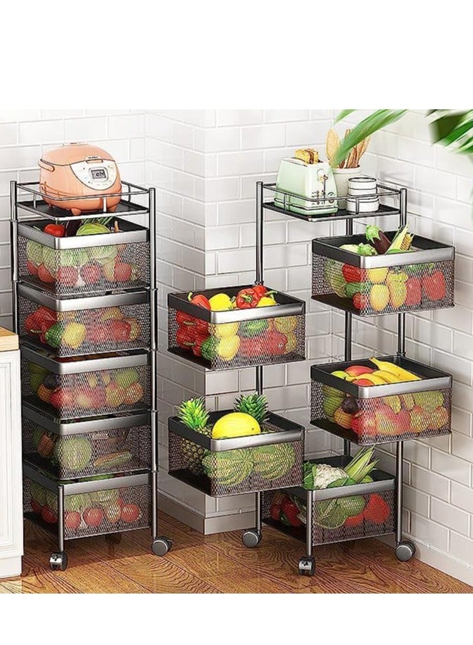 رف تخزين دوار مربع مكون من 4 طبقات، رف تخزين مطبخ متعدد الطبقات، سلة تخزين الفاكهة والخضروات - Image 3