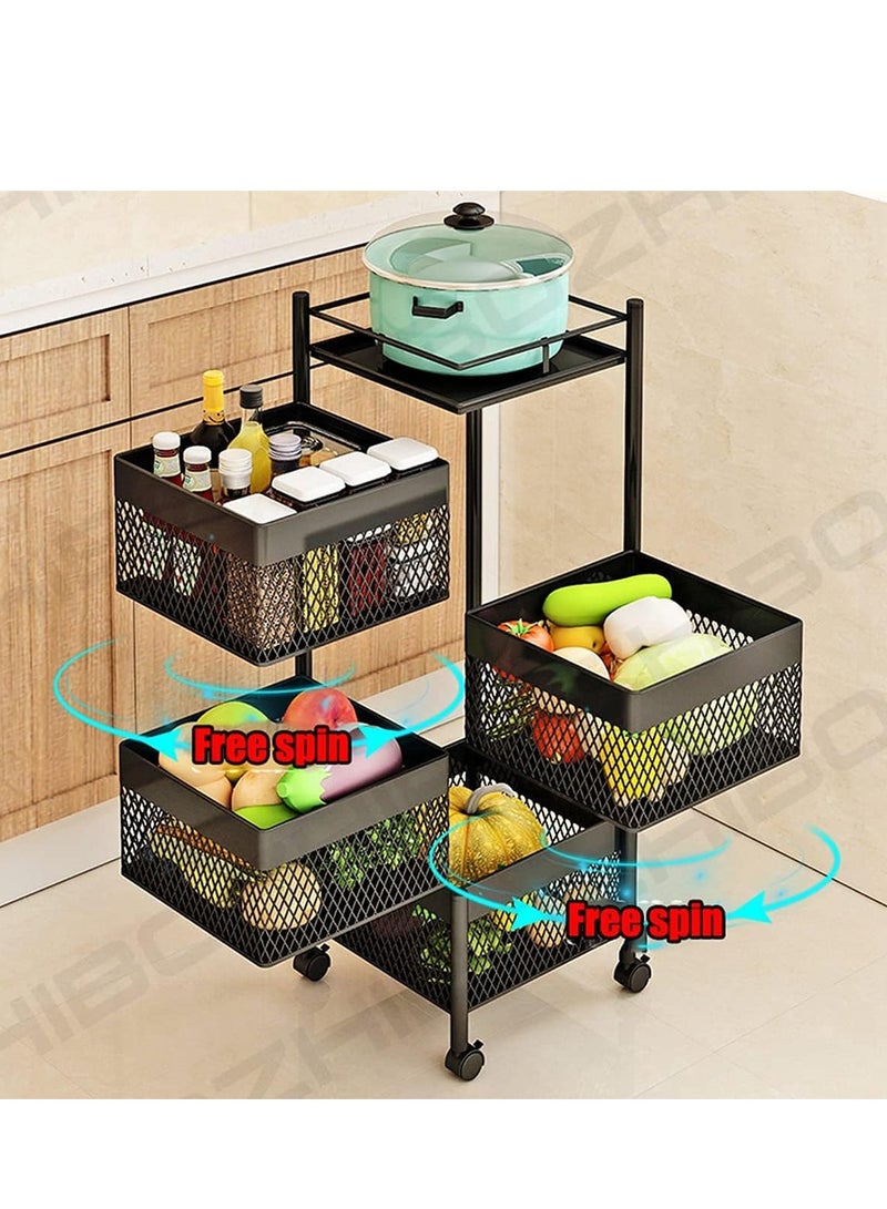 رف تخزين دوار مربع مكون من 4 طبقات، رف تخزين مطبخ متعدد الطبقات، سلة تخزين الفاكهة والخضروات - Image 4