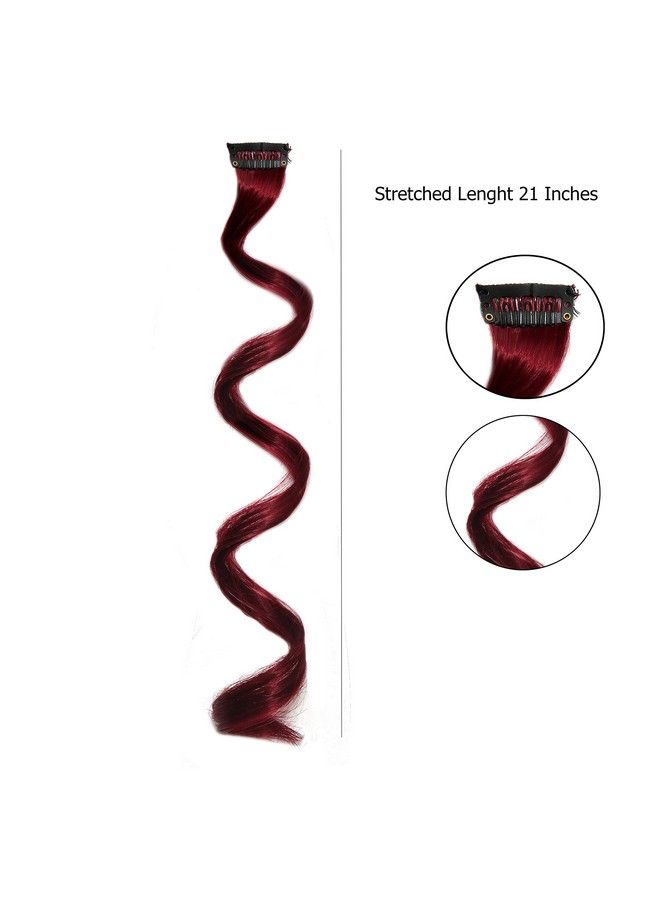 Rapidsflow Curly Colored Hair Streak/Hair Extensions For Women And Girls Real Hair For Highlighting Set Of 6Pc (Curly Maroon) - Image 3