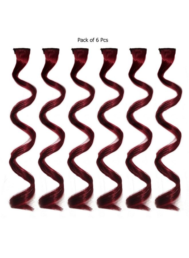 Rapidsflow Curly Colored Hair Streak/Hair Extensions For Women And Girls Real Hair For Highlighting Set Of 6Pc (Curly Maroon) - Image 5