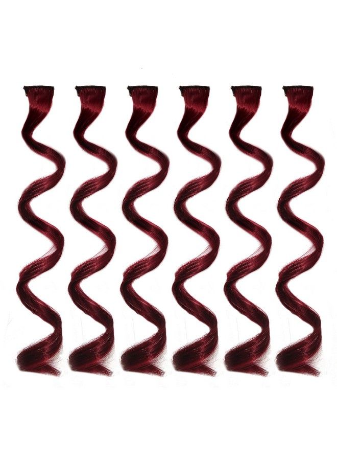 Rapidsflow Curly Colored Hair Streak/Hair Extensions For Women And Girls Real Hair For Highlighting Set Of 6Pc (Curly Maroon) - Image 2