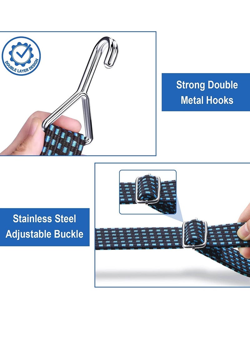 Barakah أحزمة بونجي قابلة للتعديل مسطحة ثقيلة الوزن في الهواء الطلق مع خطافات معدنية وحبال مرنة لعربات اليد وحمولات ثقيلة وحوامل الأمتعة للتخييم 120 بوصة 2 عبوة زرقاء - Image 4