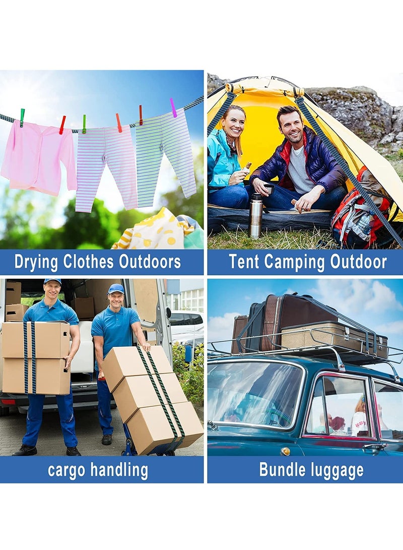 Barakah أحزمة بونجي قابلة للتعديل مسطحة ثقيلة الوزن في الهواء الطلق مع خطافات معدنية وحبال مرنة لعربات اليد وحمولات ثقيلة وحوامل الأمتعة للتخييم 120 بوصة 2 عبوة زرقاء - Image 5