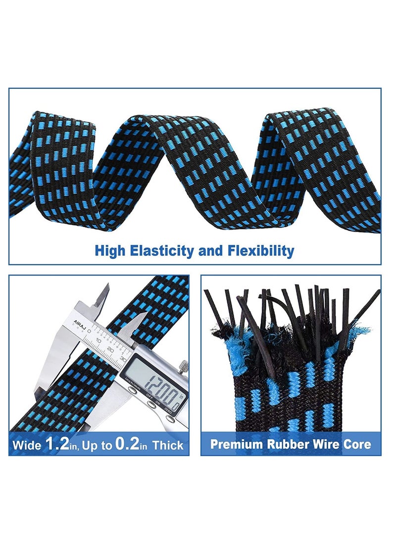 Barakah أحزمة بونجي قابلة للتعديل مسطحة ثقيلة الوزن في الهواء الطلق مع خطافات معدنية وحبال مرنة لعربات اليد وحمولات ثقيلة وحوامل الأمتعة للتخييم 120 بوصة 2 عبوة زرقاء - Image 2