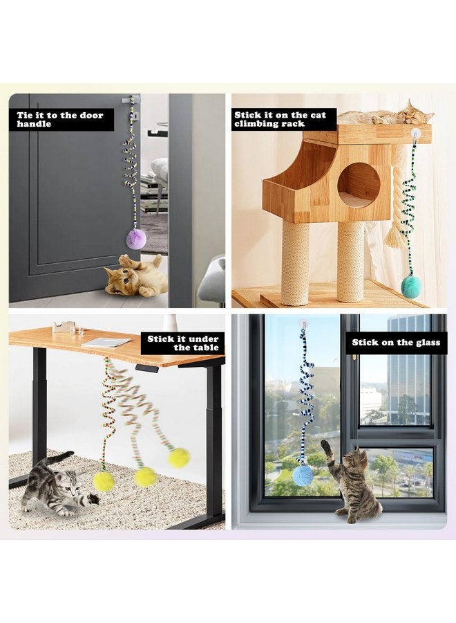 Andiker Cat Spring Toy, Self-Play Stretchable Door Hanging Cat Toy with Bell for Indoor Interactive Cat Toy, Soft Plush Ball with Spring Kitten Toy for Cat Kitten Playing Exercising (Green+Purple) - Image 3