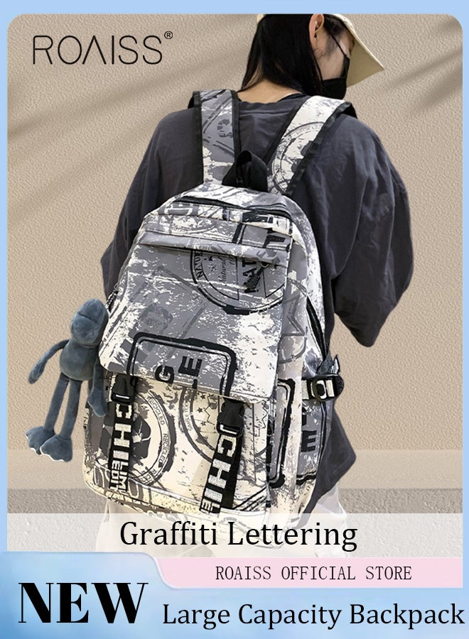 roaiss Trendy Graffiti Style Backpack  Large Capacity Durable Smooth Zipper Comfortable Fabric Adjustable Shoulder Strap  - Image 1