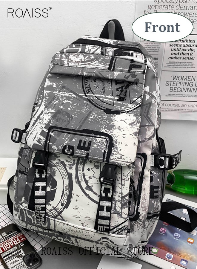 roaiss Trendy Graffiti Style Backpack  Large Capacity Durable Smooth Zipper Comfortable Fabric Adjustable Shoulder Strap  - Image 5