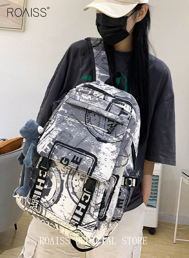 roaiss Trendy Graffiti Style Backpack  Large Capacity Durable Smooth Zipper Comfortable Fabric Adjustable Shoulder Strap  - Image 2