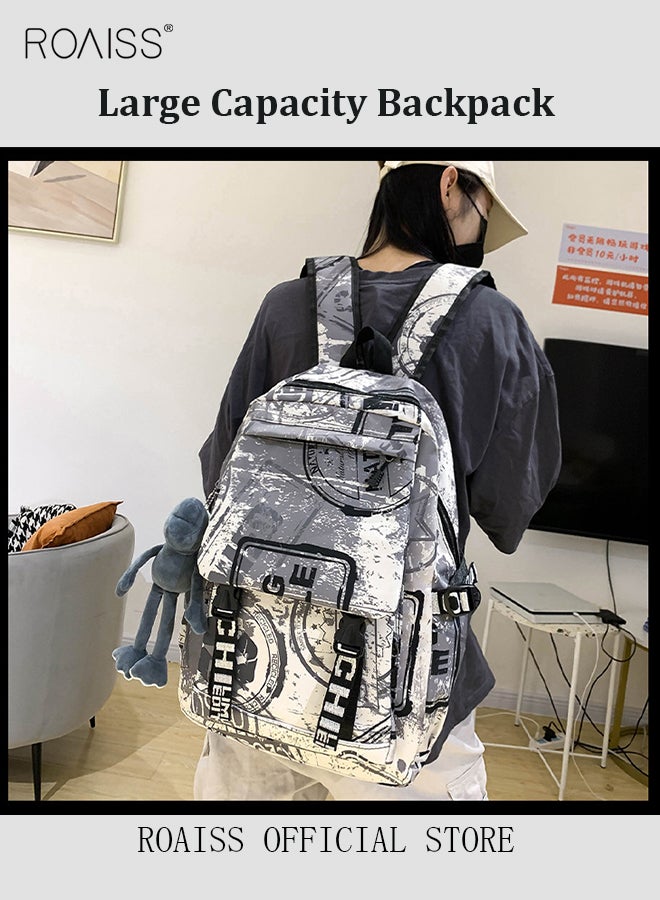 roaiss Trendy Graffiti Style Backpack  Large Capacity Durable Smooth Zipper Comfortable Fabric Adjustable Shoulder Strap  - Image 4