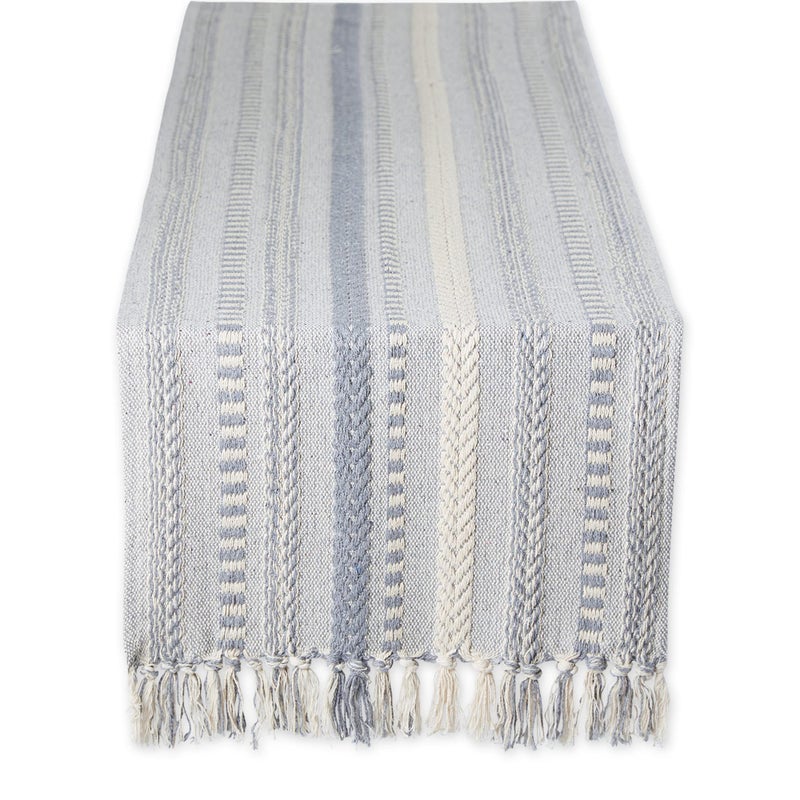 DII Farmhouse Braided Stripe Table Runner Collection, 15x72 (15x77, Fringe Included), Cool Gray - Image 1