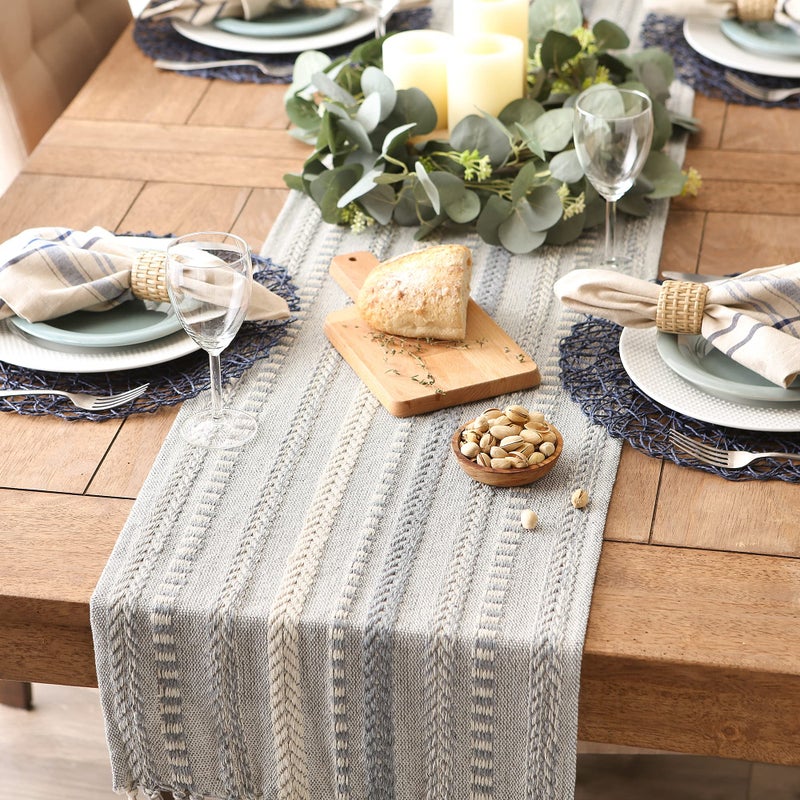 DII Farmhouse Braided Stripe Table Runner Collection, 15x72 (15x77, Fringe Included), Cool Gray - Image 5