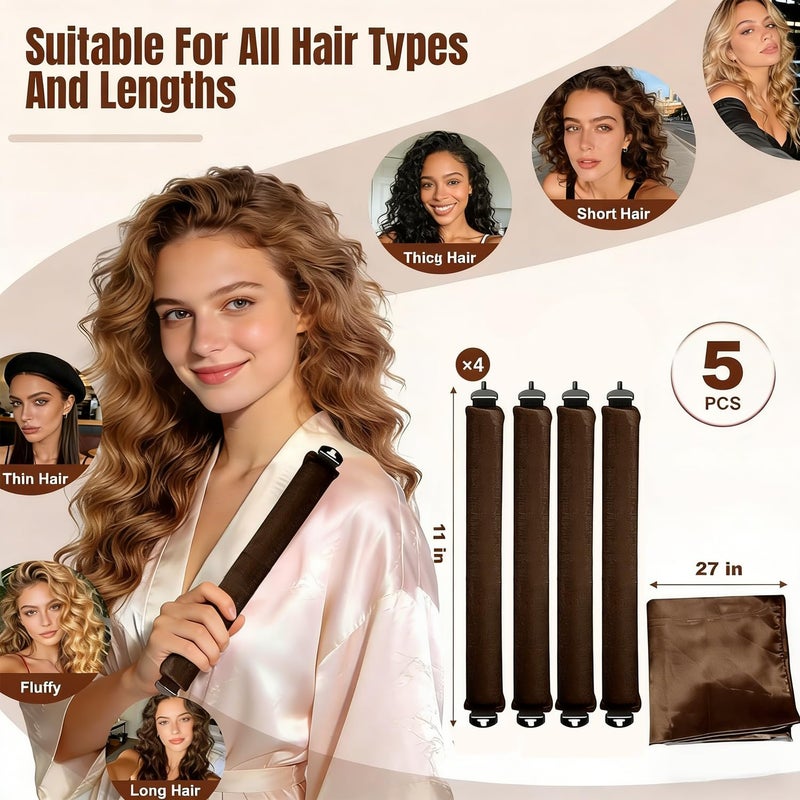 ã€5Pcsã€‘ Heatless Hair Curler Overnight Curls with Satin Scarf No Heat Curling Blowout Rod to Sleep In Hair Rollers - Image 4