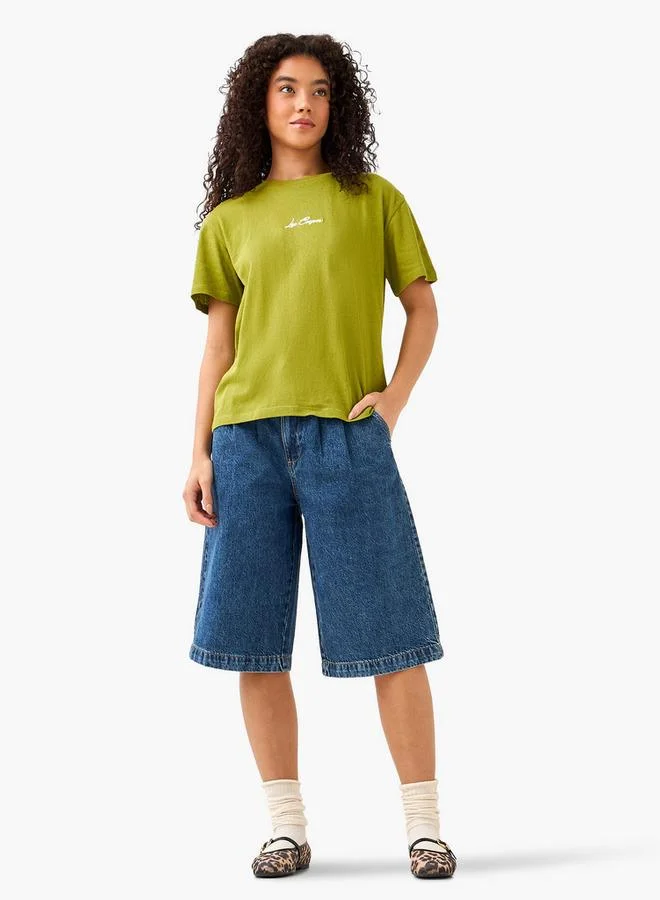 لي كوبر Lee Cooper Regular Fit Cotton T-shirt with Embroidered Patch