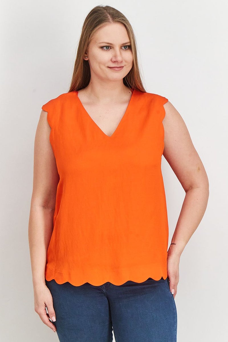ESPRIT Women V Neck Sleeveless Plain Top, Red - Image 1