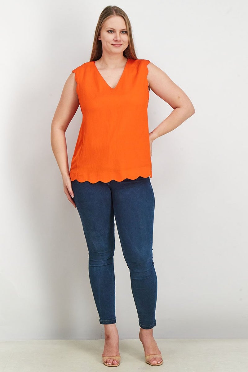 ESPRIT Women V Neck Sleeveless Plain Top, Red - Image 3