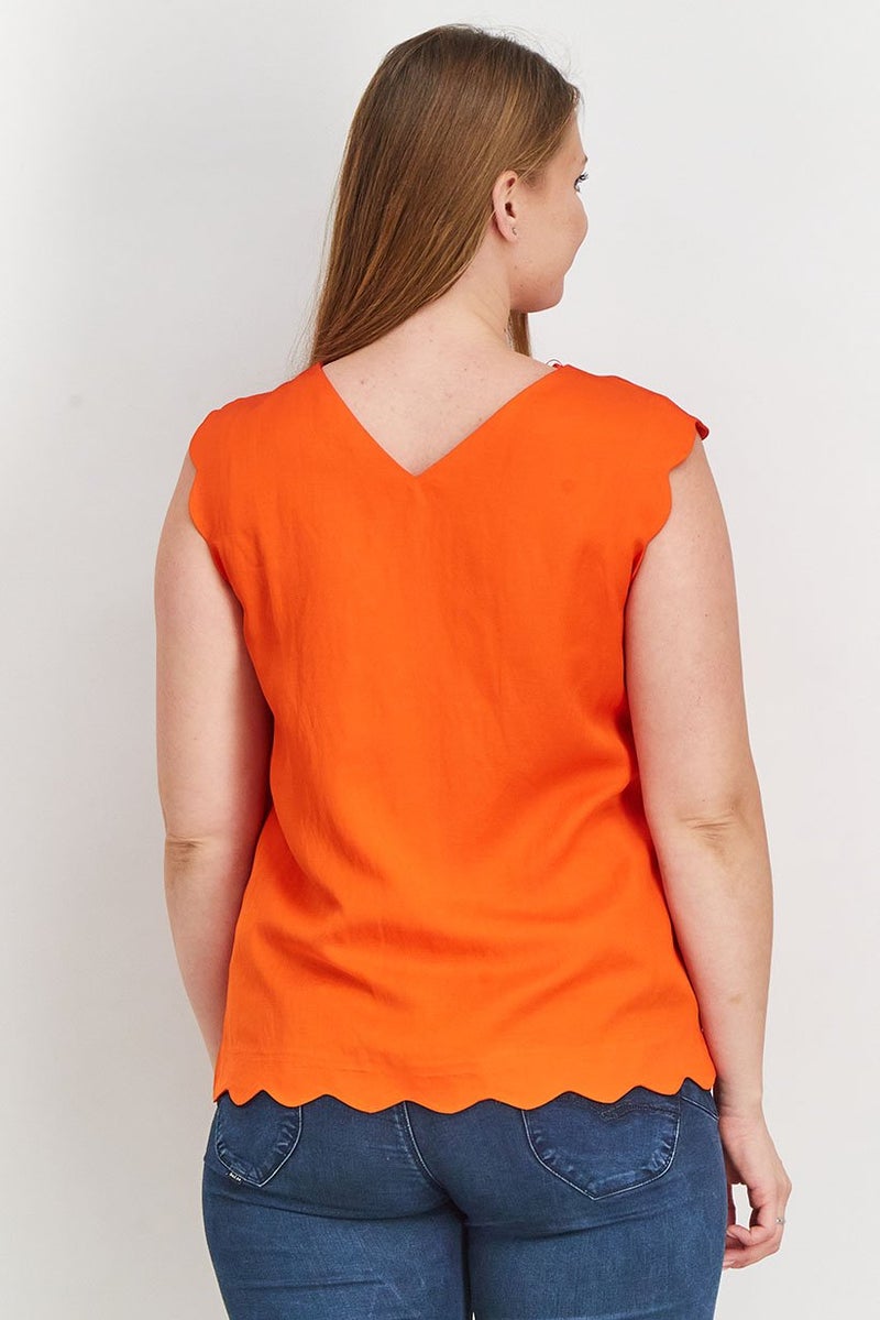 ESPRIT Women V Neck Sleeveless Plain Top, Red - Image 4