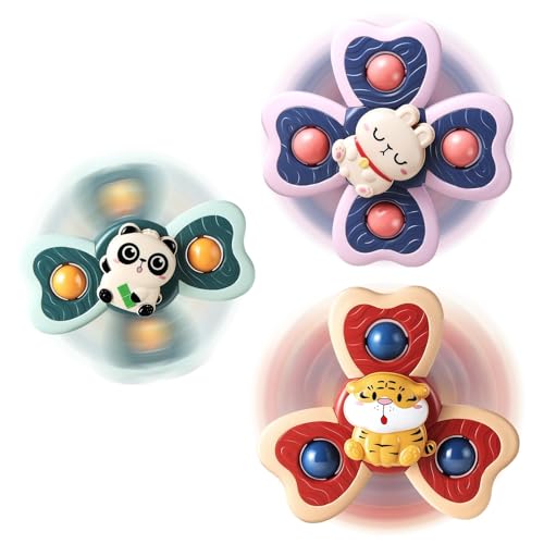 ALASOU 3PCS Suction Cup Spinner Toys for 1 Year Old Boy GirlSpinning Top 12 18 Months1 2 Year Old Boy Birthday GiftBaby Bath Toy for Kids Ages 13Sensory Airplane Travel Toy for Infant Toddlers - Image 1