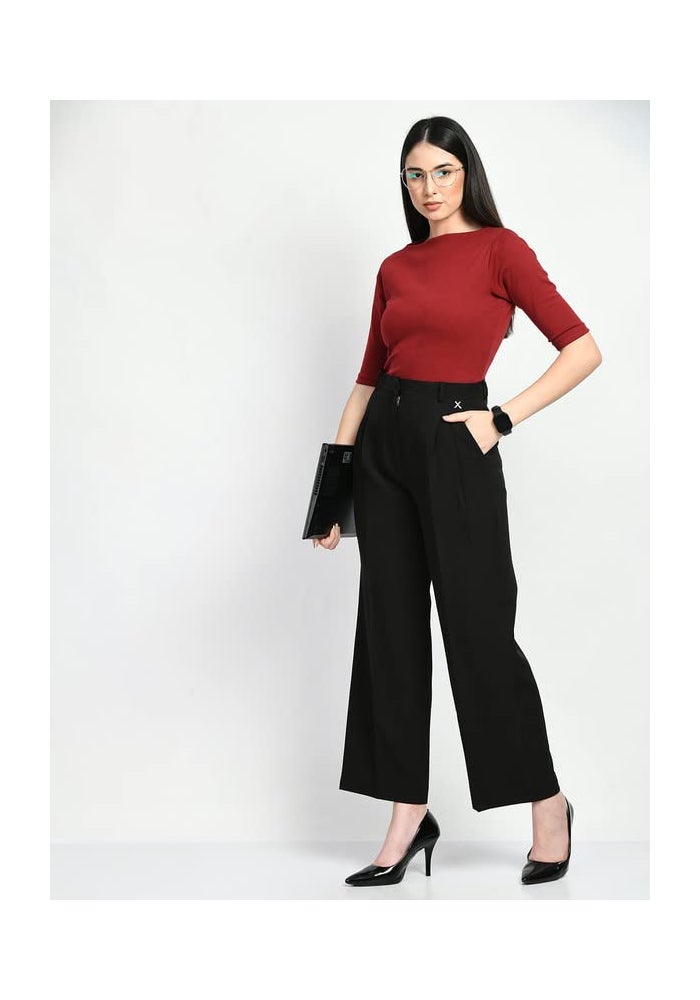 Exude Women Black Wide Leg Trouser - Image 5