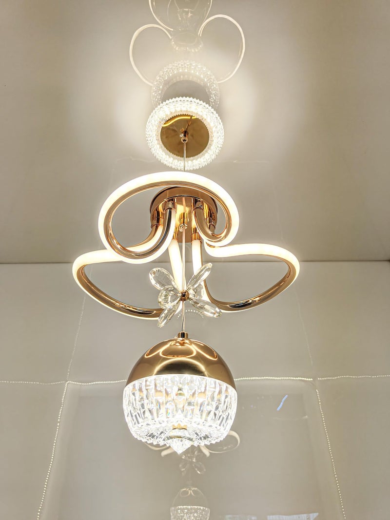 swanart Elegant Gold and Crystal LED Ceiling Light, Adjustable Height Modern Chandelier with Crystal Globe Pendant, Ideal for Living Rooms, Dining Areas, and Bedrooms - 3-Color Change - Image 1
